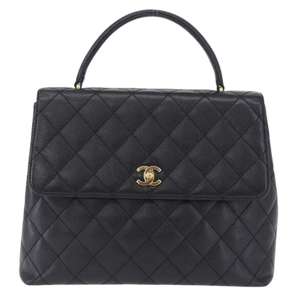 Chanel Handbags - Chanel Coco Top Handle Quilted Caviar With Lizard Black Leather Handbag